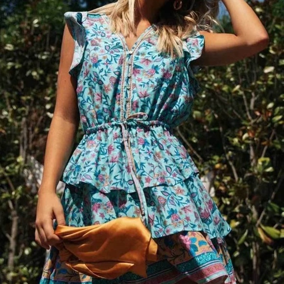 bohemian floral print v neck ruffle purple dress - Picture 12 of 16